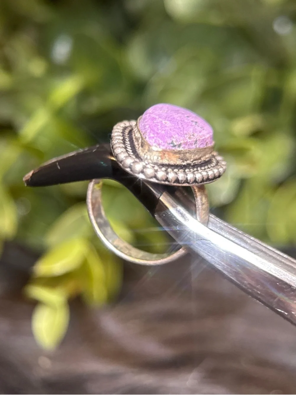 Purple‎ Teardrop Stone Silver 925 Beaded Ring